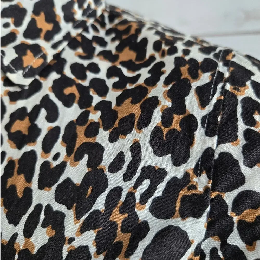 J Crew Perfect Fit Leopard Print Button-down Shirt sz 2 Tall